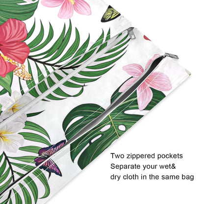 Gravopti Hibiscus Flower Wet Dry Bags Set of 2, Reusable Waterproof Organizer with Zipper Pockets
