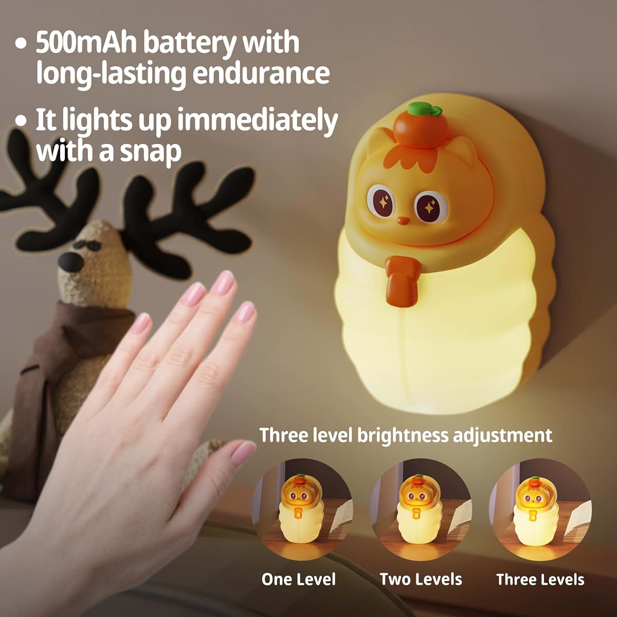 Mrscoz LED Night Light, Rechargeable Touch Lamp for Nursery, Orange