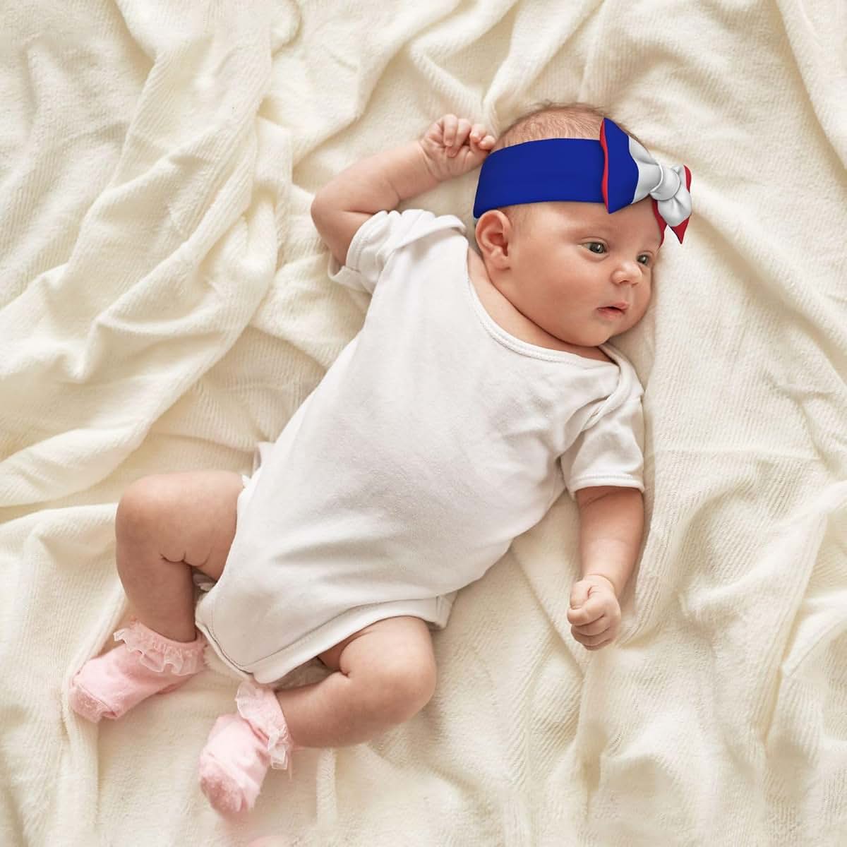 French Flag Print Baby Bow Headband for Newborns & Infants