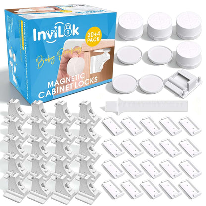 InviLok Magnetic Cabinet Locks Baby Proofing Kit - 20 Pack White