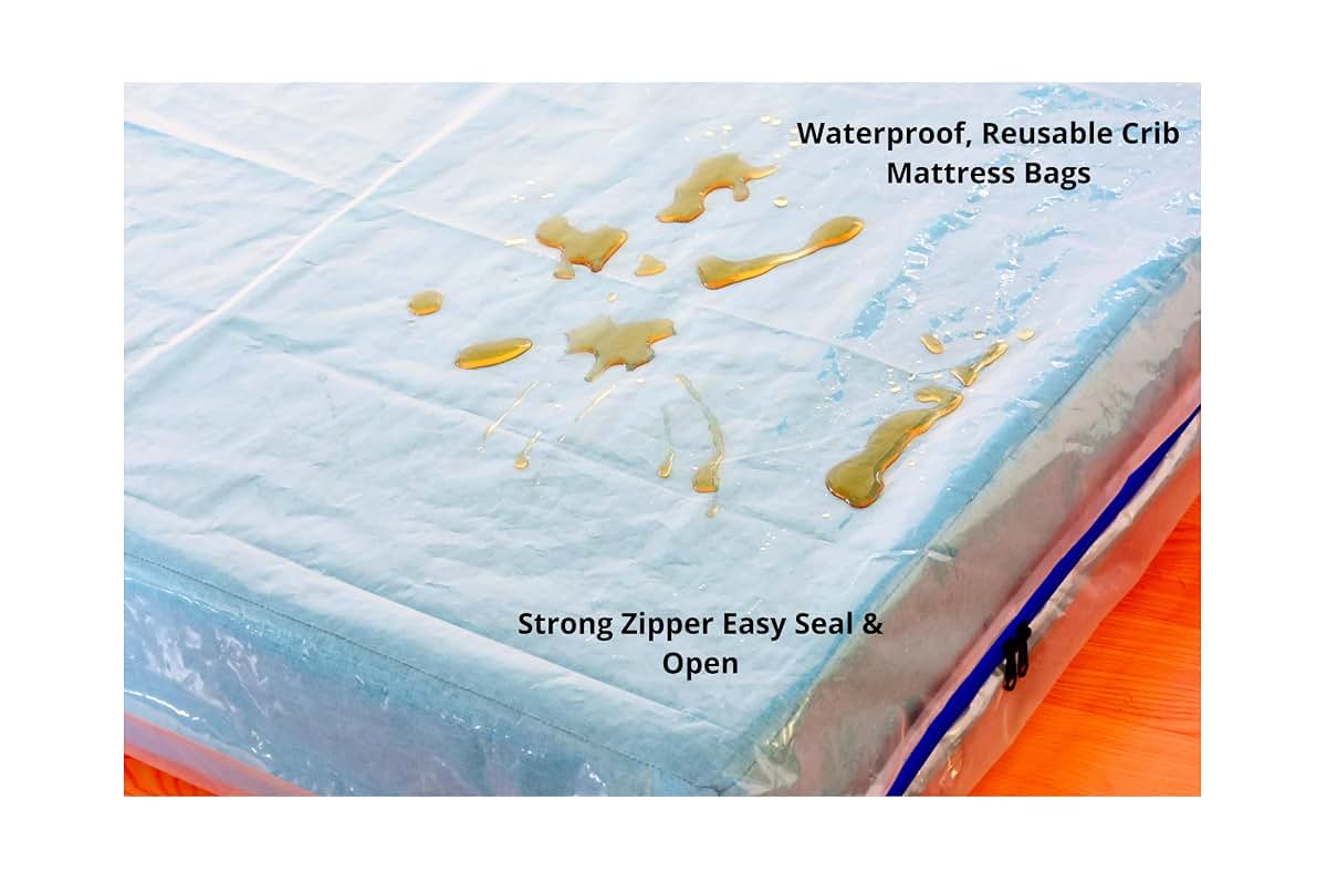 Juneshe 2 Pack Crib Mattress Storage Bags With Zipper, 3 Mil Thick Plastic Cover
