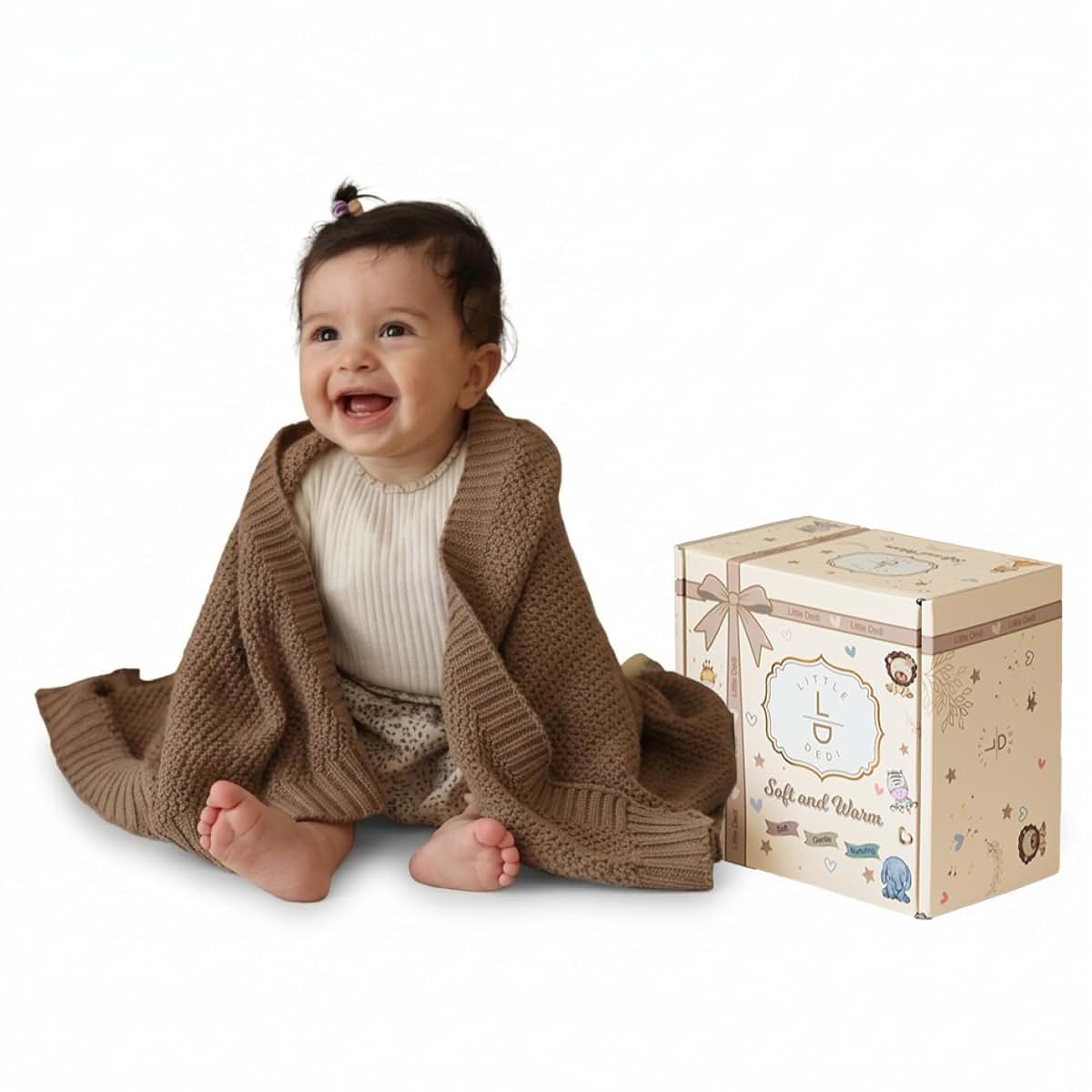 Little Dedi Zoe Recycled Cotton Baby Blanket, Mocha Meringue, Gift Box