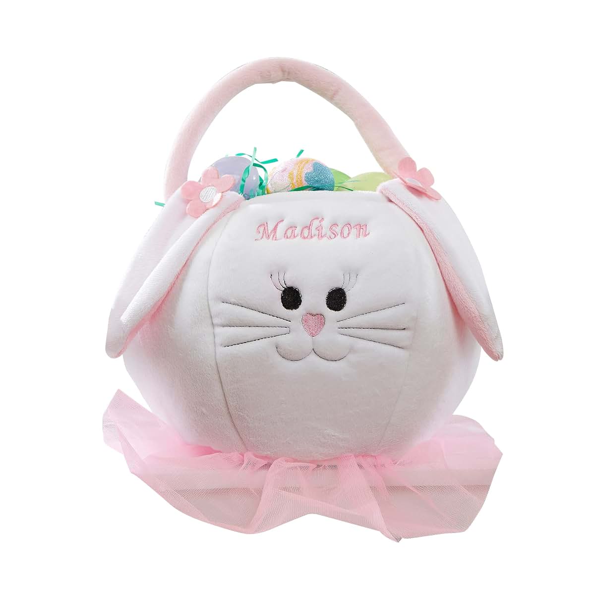 Personalization Universe Pink Polyester Easter Bunny Basket, Embroidered Name, Ideal for Easter Egg Hunts