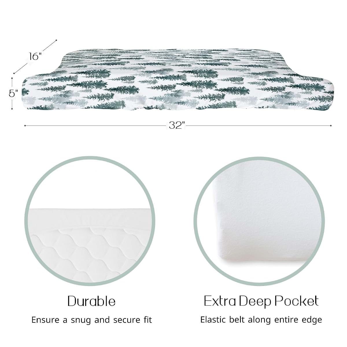 HawSkgFub Watercolor Forest Pine Tree Fitted Changing Pad Cover