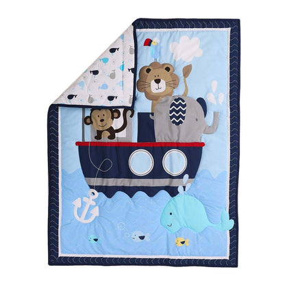 JAHbaby Noah's Ark Crib Bedding Set - Cotton Polyester Quilt, Fitted Sheet, Dust Ruffle & Window Valance