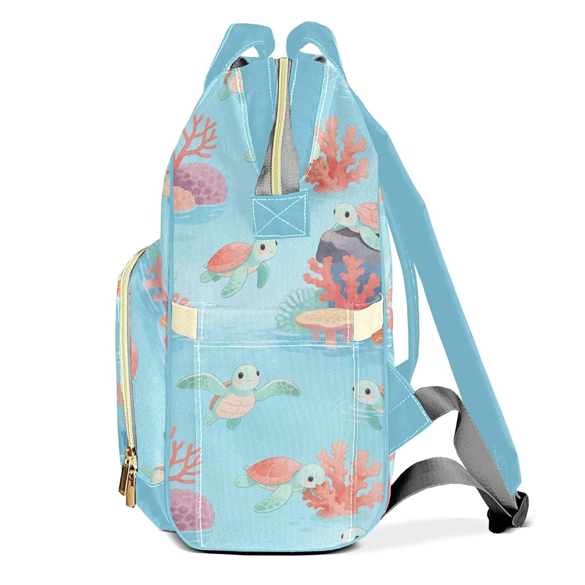 YallLocoMo Custom Diaper Bag Backpack, Cartoon Turtle Coral Print (photo 3)