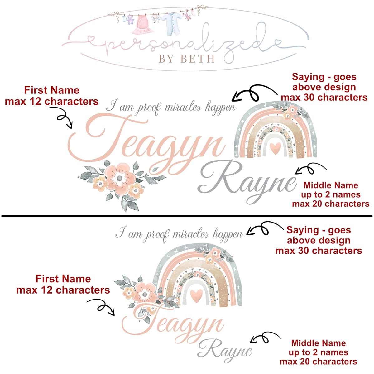 Personalized by Beth New Baby Girls Printed Boho Miracle Rainbow Personalized Infant Receiving Swaddle Blanket (photo 4)