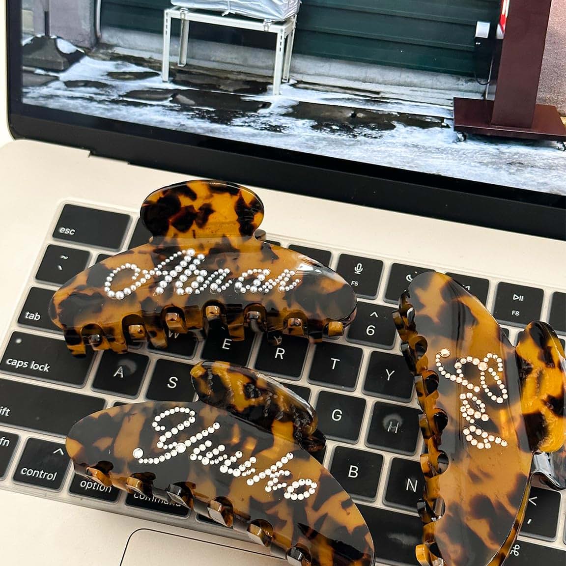 Ouseon Personalized Rhinestone Hair Claw Barrette, 4-Inch Tortoise Clip (photo 2)