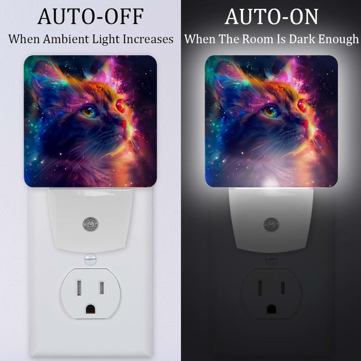 Cool Galaxy Cat LED Night Light for Nursery and Kids Room Decor (2-Pack)