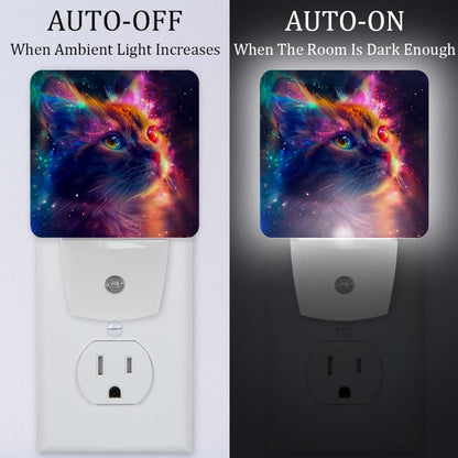 Cool Galaxy Cat LED Night Light for Nursery and Kids Room Decor (2-Pack)