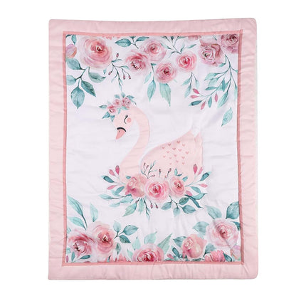 DFHB Pink Floral Swan Nursery Crib Quilt