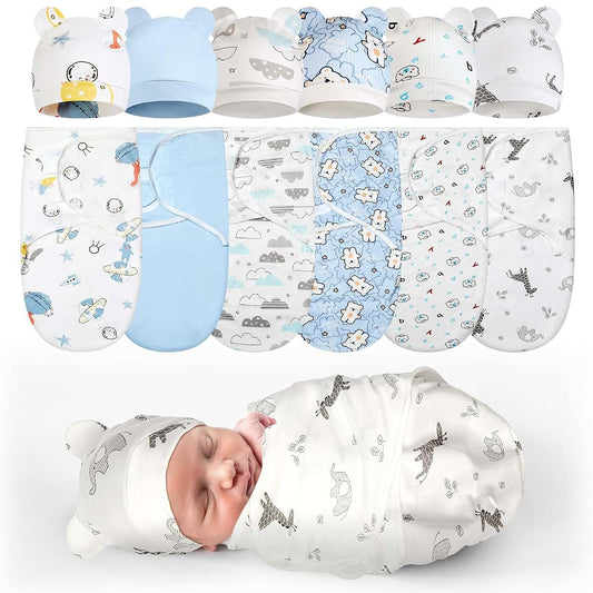 Ramede 6 Pack Preemie Swaddle with Hat Planet Blue