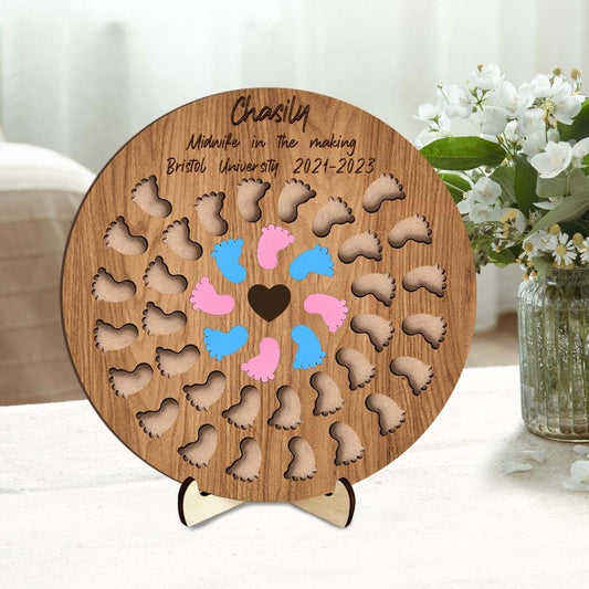 Condlin Personalised Student Midwife Birth Counter Sign with 50 Baby/Feet/Heart/Spaces Custom Name Degree Midwife Catch