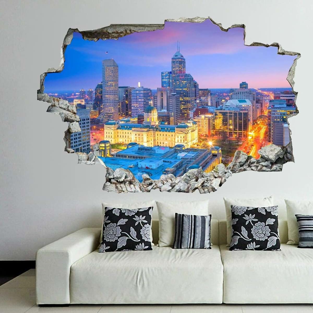 Higoss Indianapolis Skyline 3D Wall Decal, Peel And Stick Mural
