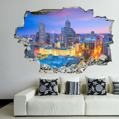 Higoss Indianapolis Skyline 3D Wall Decal, Peel And Stick Mural