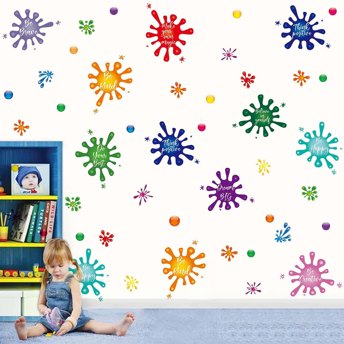 Colorful Inspirational Quote and Splatter Wall Decals for Nursery Room