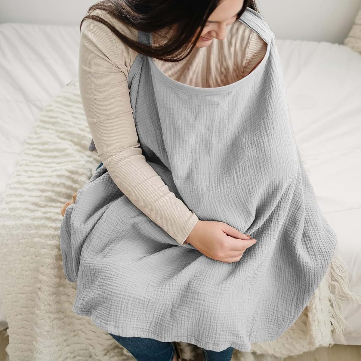 Yiming 88 Muslin Nursing Cover With Rigid Hoop And Adjustable Neck Strap