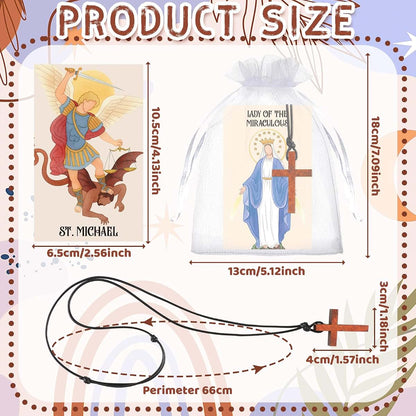 Sayglossy Wooden Cross Necklace Set with Prayer Cards