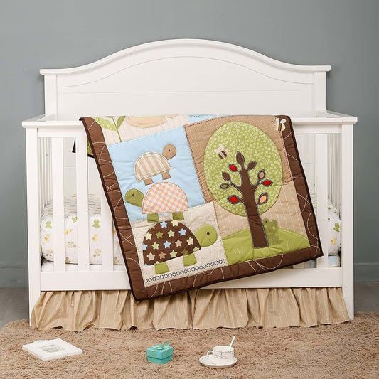 CribMATE 2 PCs Brown Frog Turtle Duck Nursery Crib Bedding Set Quilt Fitted Sheet Animal Themed Baby Boy Cot Bedding Set