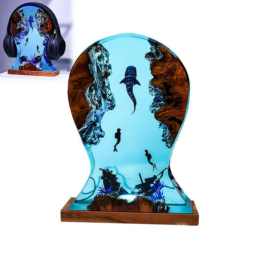 ZZPXMY Resin Light Headphone Holder, Handmade Home Decor Desktop Headphone Holder, Ocean Theme Perspective Painting