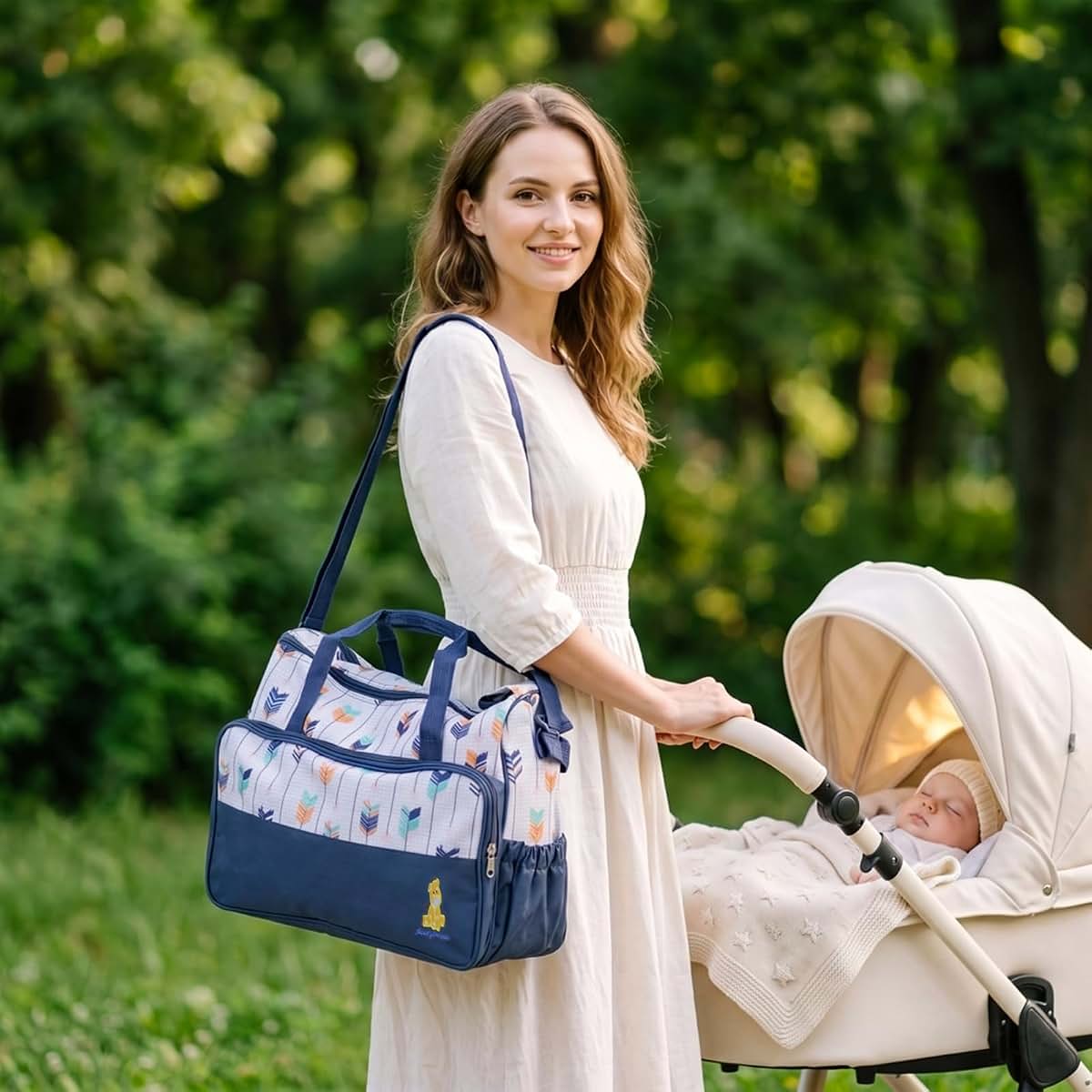 KOCASO 5Pcs Nappy Diaper Bags Set Mummy Diaper Handbags with Diaper Pad Food Bag Bottle Bag Travel Tote Bags For Mom (photo 2)
