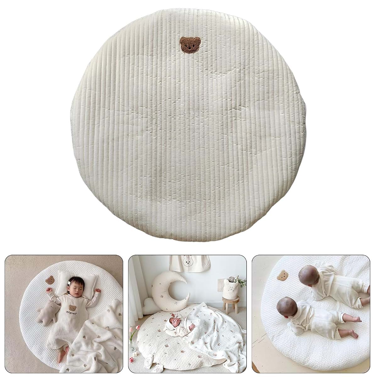 Lovely Kids Round Play Mat, Cotton Crawling Mat with Embroidery Print, Removable Washable, 85cm