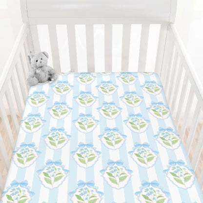 Cstdyfrv Pastel Flowers Bows Striped Baby Boys Girls Crib Sheets Pink Blue Hydrangea Floral Ribbon Bows Fitted Crib