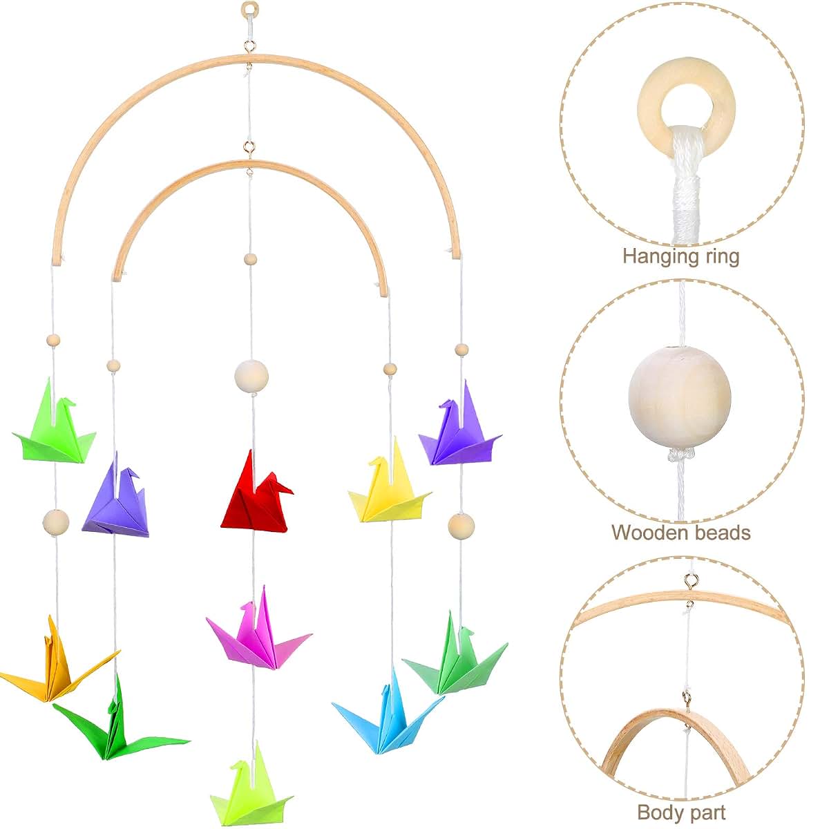 Wooden Nursery Mobile Wind Chime Kit for Crib Bed Decor