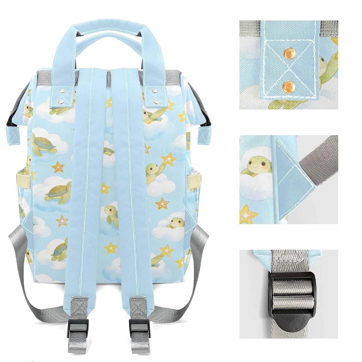 YallLocoMo Personalized Diaper Bag Backpack Gift Watercolor Cartoon Cloud Star Turtle Cute Versatile Travel Bag: Large