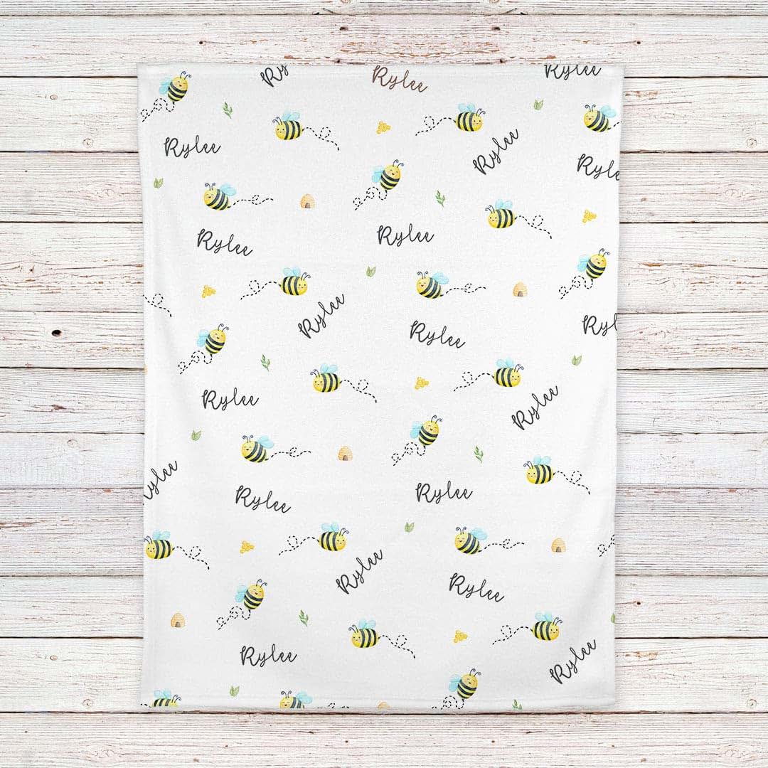 Lovable Gift Co Bees Personalized Baby Receiving Swaddle Blanket (photo 4)