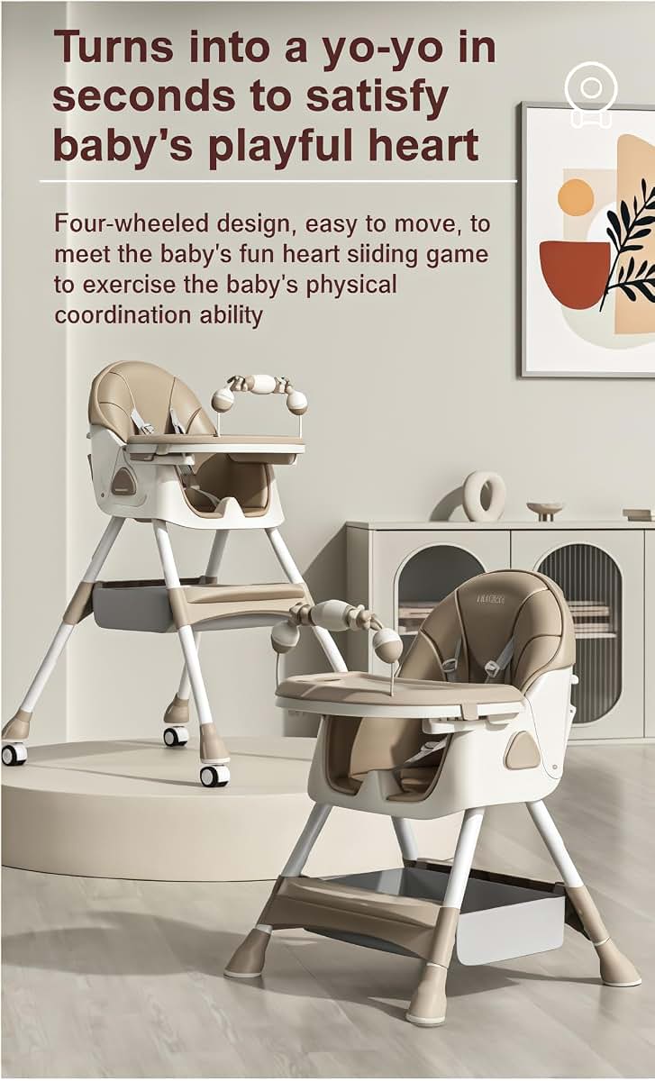 Reenborn PU Leather Baby High Chairs with Rocking Mode, Foldable Multi-Functional Baby Eating Chair with Adjustable (photo 4)