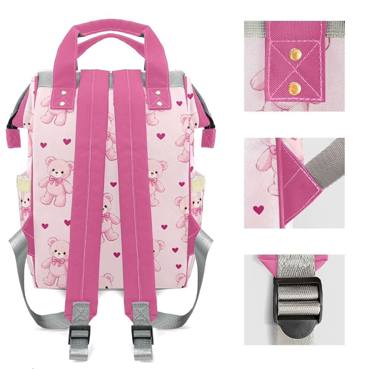Joyestore Personalized Pink Cute Bear Custom Mom Bag with Name,Dad and Mom Diaper Backpack for Baby Boys Girls,Birthday (photo 4)