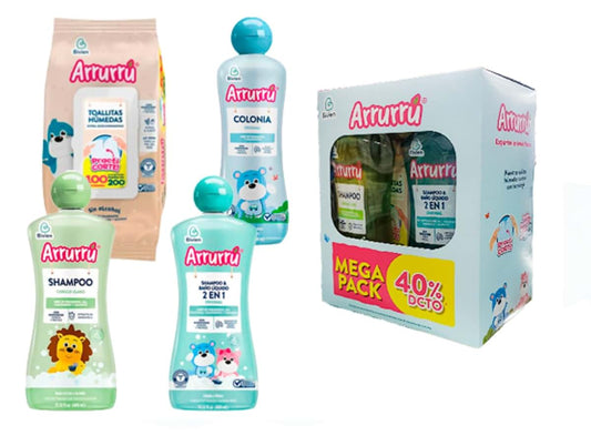 Arrurru Naturals Mega Pack Baby Care Set With Shampoo, Colonia, And Wipes