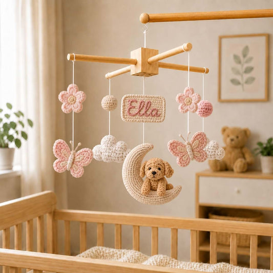 Peropia Personalized Crochet Dog Baby Mobile for Girls