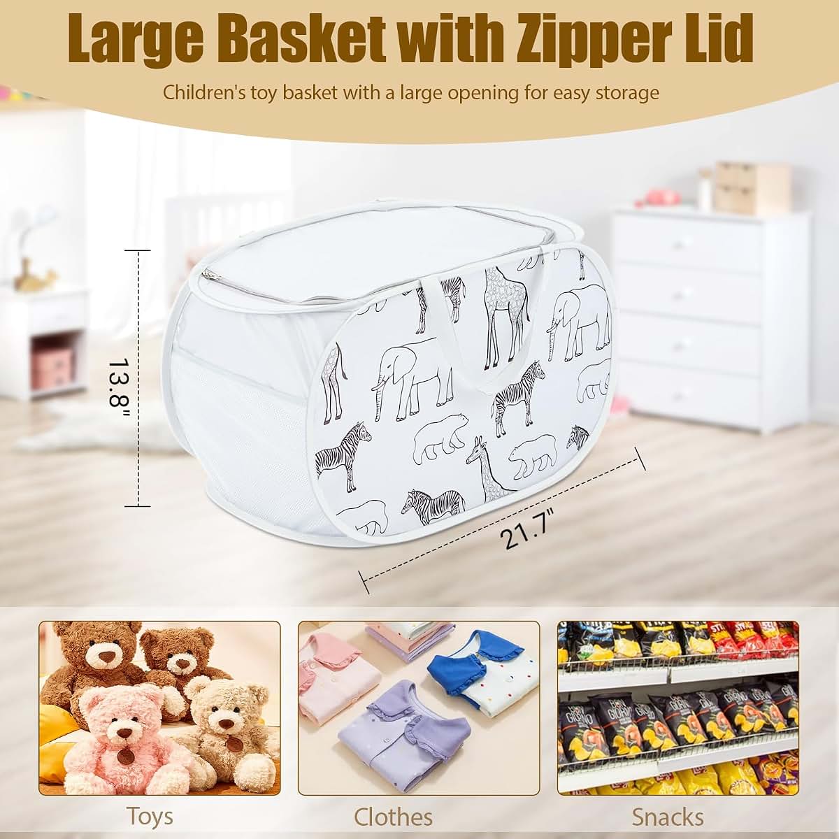 Seefoo Collapsible Toy Box With Zipper Lid