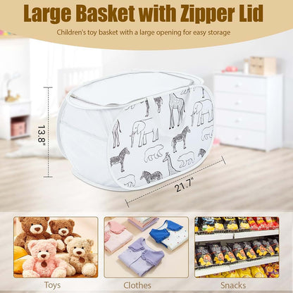Seefoo Collapsible Toy Box With Zipper Lid