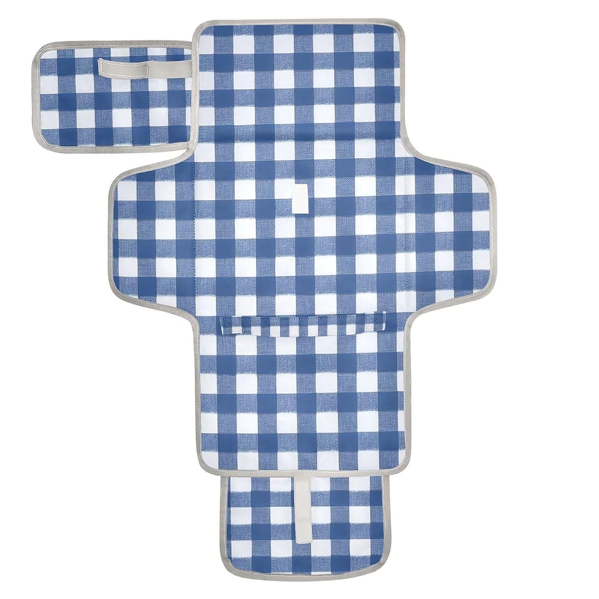 Jihqo Diaper Changing Pad Blue & White Gingham Portable Diaper Mat with Built-in Pillow