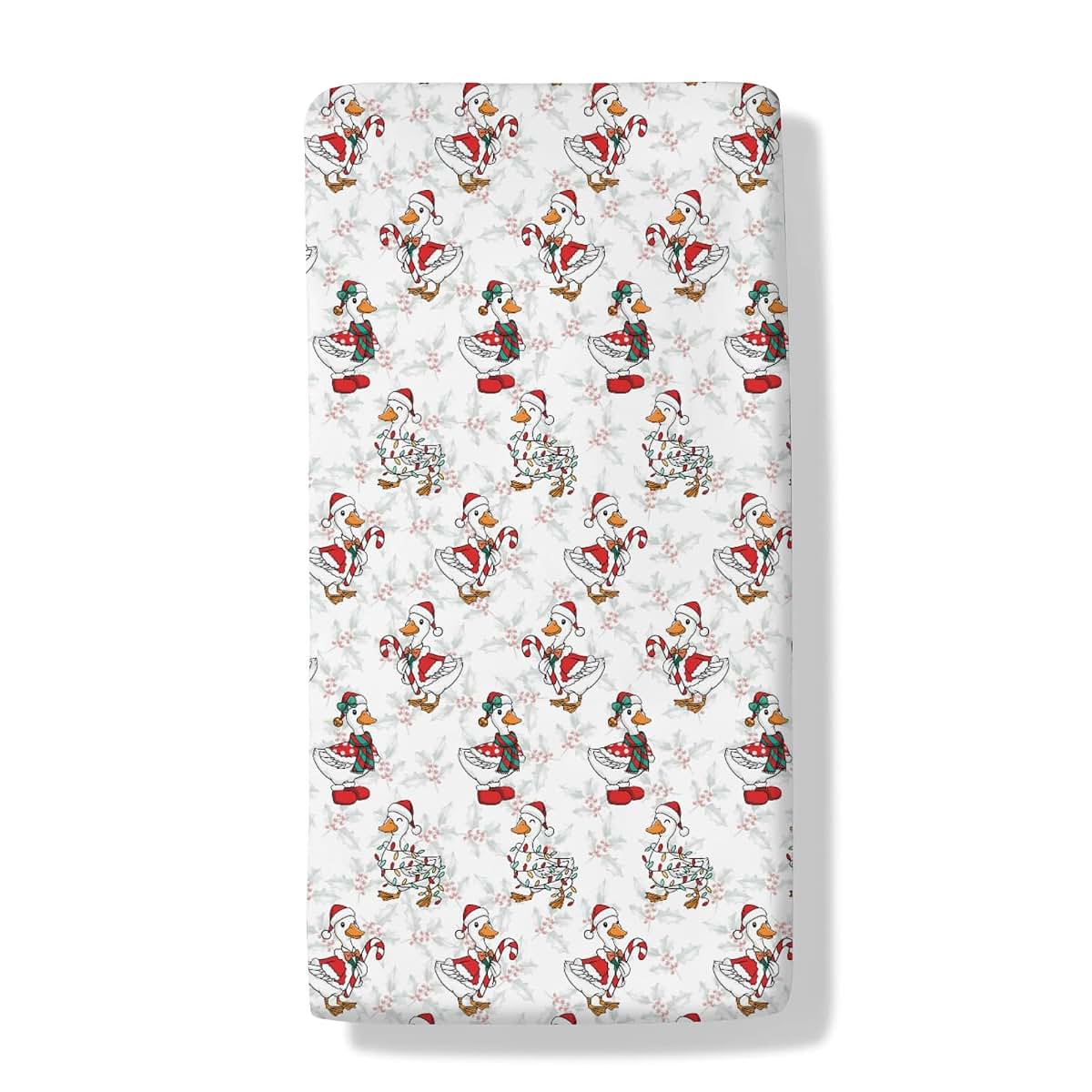 Cstdyfrv Funny Christmas Geese Santa Hat Baby Crib Sheets Winter Holiday Duck Toddler Bed Sheets Cute Festive Farm