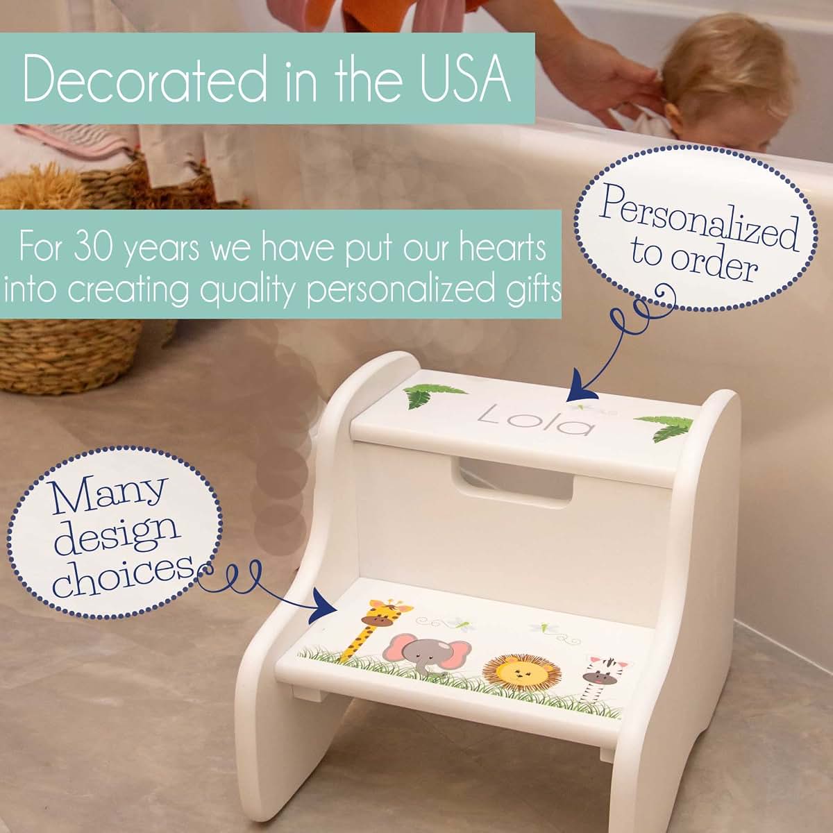 My Bambino Personalized Boys Construction White Step Stool | Birthday Gift for Boys (photo 3)