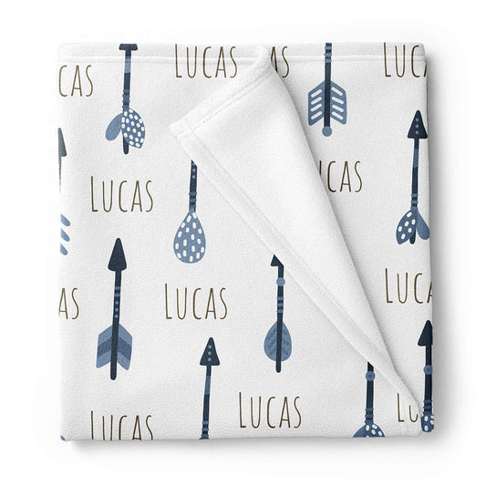 Lovable Gift Co Arrows Baby boy Receiving Swaddle Blanket, Blue and Brown