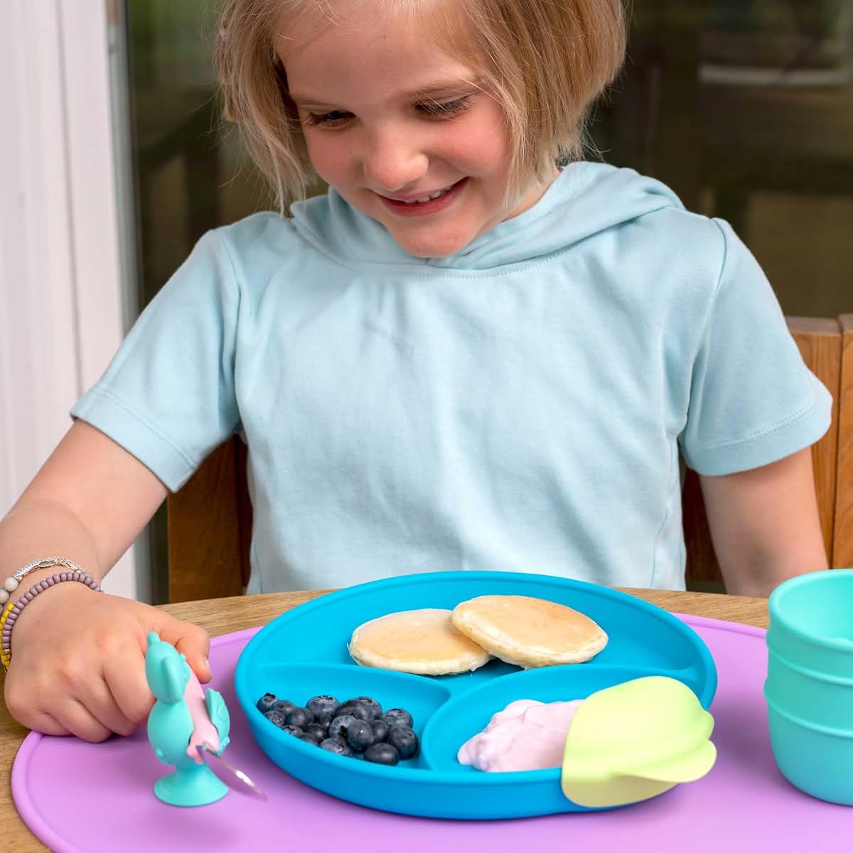 321 Grow Easy Learn Foodie Friends Silicone Spoon and Fork Holders - 3-Pack Animal Shapes Ages 12mo+