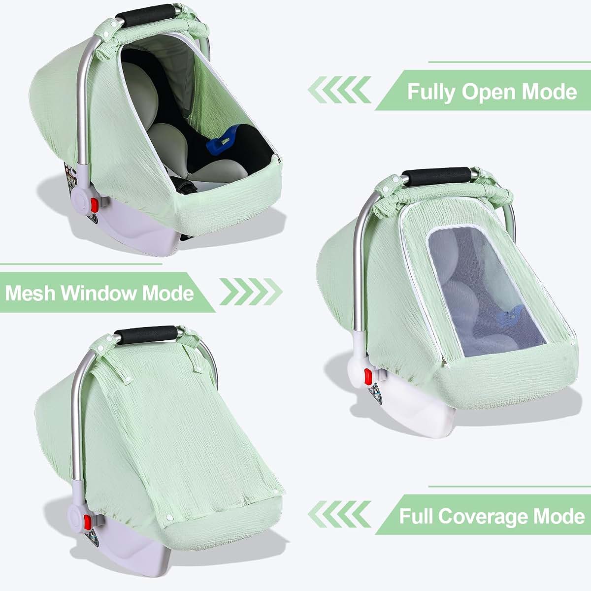 Nircho Muslin Baby Car Seat Cover with Mesh Peep Window, Pea Green