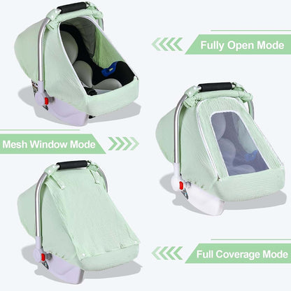 Nircho Muslin Baby Car Seat Cover with Mesh Peep Window, Pea Green