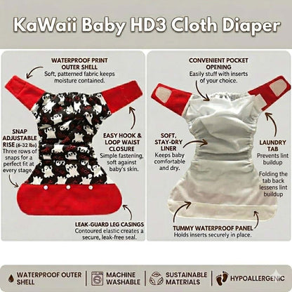 KaWaii Baby One Size HD3 Reusable Cloth Diapers With Inserts