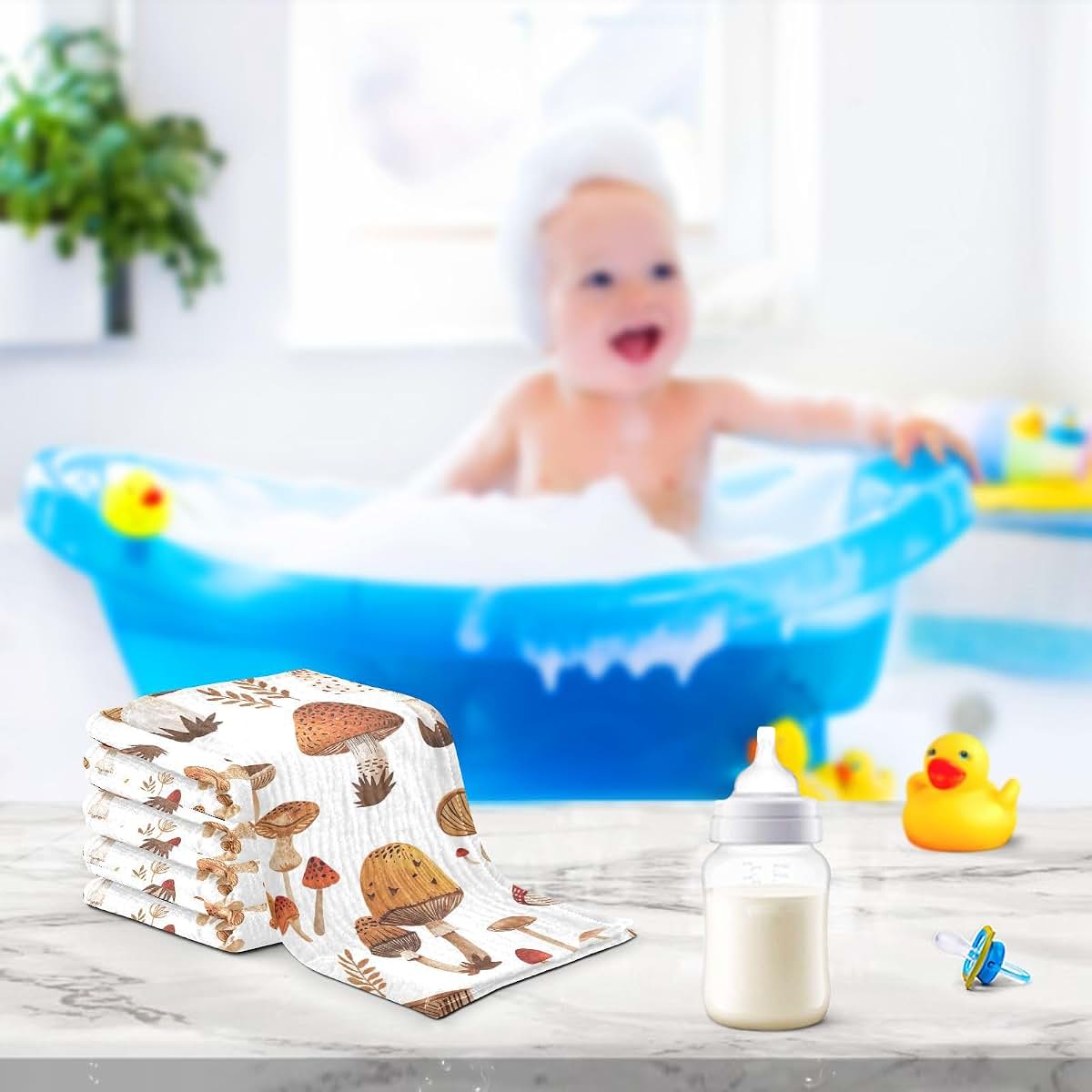 Baby Washcloths Set (5 Pack) for Newborn Bathing and Face Wiping
