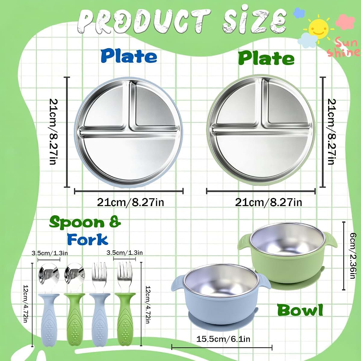 Anluomafuy 8PCS Stainless Steel & Silicone Baby Feeding Set (photo 2)
