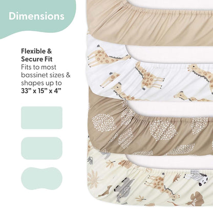 The Peanutshell 4-Pack Safari Neutral Bassinet Fitted Sheets Set
