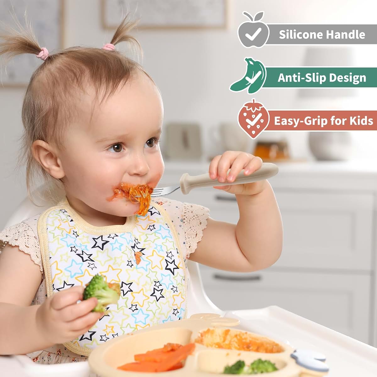 DRKIO 8 Pcs Toddler Forks Set With Silicone Handle