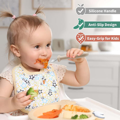DRKIO 8 Pcs Toddler Forks Set With Silicone Handle
