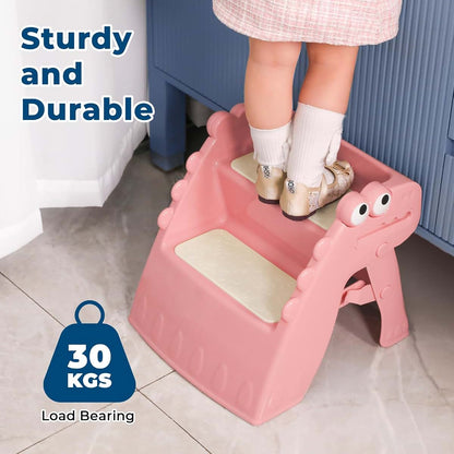 Onasti Foldable Dinosaur Toddler Step Stool for Bathroom and Kitchen Use